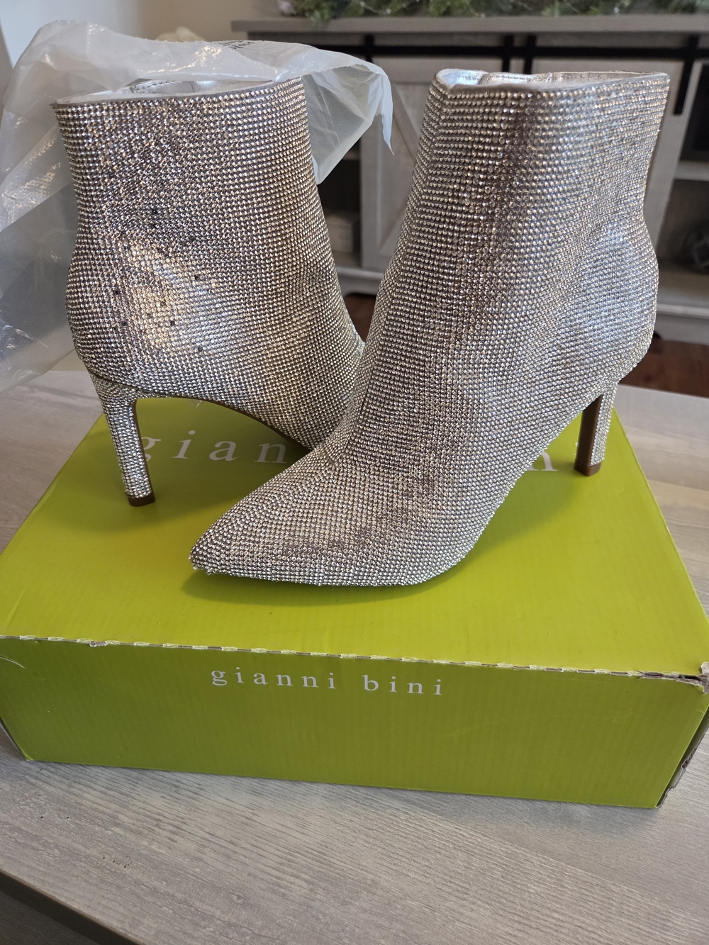 Gianni Bini Silver Crystal Embellished Pointed Ankle Booties